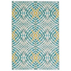 Keats Abstract Ikat Print Rug, Teal Blue/Golden, 12in x 13ft - 9in Area Rug, 6523469FTEL000H14