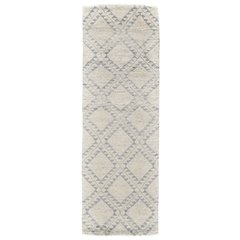 Abytha Diamond Hand Knot Wool Rug, Ivory/Blue/Gray, 2ft-6in x 8ft, Runner, 7316458FICE000I68