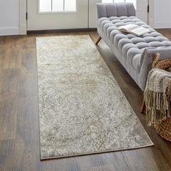 Frida Distressed Abstract Watercolor Rug, Ivory/Gray/Tan, 2ft-6in x 8ft, Runner, PRK3702FSLVIVYI68
