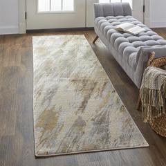 Frida Distressed Abstract Watercolor Rug, Beige/Blue, 2ft - 6in x 8ft, Runner, PRK3704FBGEBLUI68