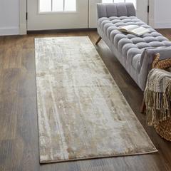 Frida Distressed Abstract Watercolor Rug, Ivory/Brown, 2ft - 6in x 8ft, Runner, PRK3709FGRYBGEI68
