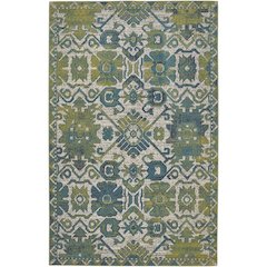 Foster Modern Style Slavic Kilim Rug, Citron Green/Teal/Tan, 10ft x 13ft-2in, FST3758FGRNBGEH13