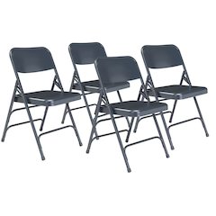 NPS® 300 Series Deluxe All-Steel Triple Brace Double Hinge Folding Chair, Char-Blue (Pack of 4)