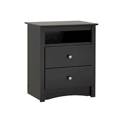 Black Sonoma Tall Nightstand with Open Shelf and 2 Drawers for Bedroom Storage