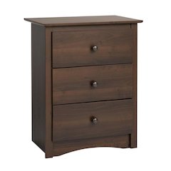 Tall nightstand in espresso finish with 3 drawers and sleek design