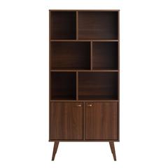 Milo Mid-Century Modern Bookcase with Six Shelves and Two Doors
