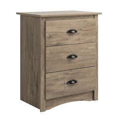 Drifted Gray Nightstand with 3 Drawers and Modern Design for Bedroom Storage