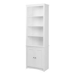 White tall bookcase with 2 shaker doors and sturdy construction