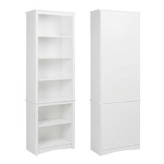 White tall bookcase for home or office storage, wood design, adjustable shelves