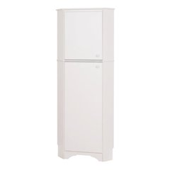 Wooden Tall Corner Storage Cabinet With 2 Doors And Durable White Finish