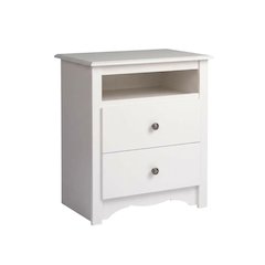 White Monterey Tall Nightstand with 2 Drawers and Open Shelf for Bedroom