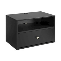 Black floating nightstand with open shelf for bedroom decor