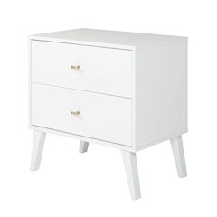 White Mid Century Modern Nightstand with 2 Drawers and Sleek Design