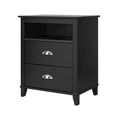 Black wood bedroom nightstand with 2 drawers and modern design