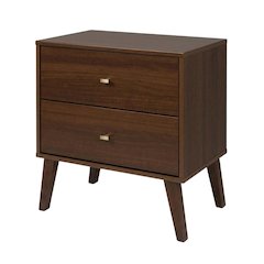 Mid Century Modern Cherry Nightstand with Two Drawers and Laminated Finish