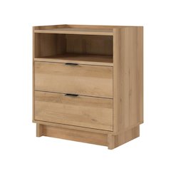 Modern laminate nightstand with 2 drawers, rectangular shape, for bedroom decor