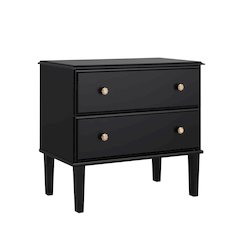 Lux 2-Drawer Nightstand Black Engineered Wood End Table for Bedroom