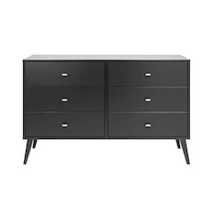 Milo Mid Century Modern  6-drawer Dresser, Black