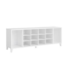 Shoe Cabinet White Engineered Wood Entryway Bench with 14 Shoe Cubbies
