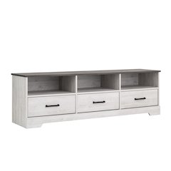 Rustic Ridge TV Stand Washed White Engineered Wood Cabinet with Shelves