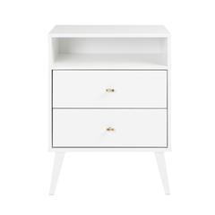 Milo Mid Century Modern  2-drawer Tall Nightstand with Open Shelf, White