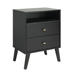Milo Mid Century Modern 2-drawer Tall Nightstand with Open Shelf, Black