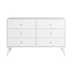 Milo Mid Century Modern  6-drawer Dresser, White