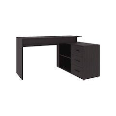 Neilton L-Shaped Desk, 3 Drawers, 2 Shelves, Black Wengue