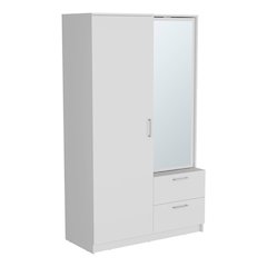 Vinco Armoire, 1 Door, 2 Drawers, 6 Shelves, 1 Mirror, White