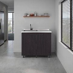 Utility Base Cabinet, Stainless Steel Countertop, 2-Door, Black Wengue