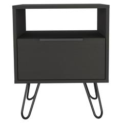 DEPOT E-SHOP Begonia Night Stand-Two Shelves, One-Door Drawer, Four Steel Legs-Black, For Bedroom