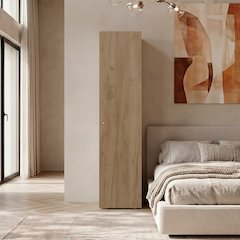 Kotlik 1 Door Wardrobe 67" H with Vertical Storage and Four Shelves, Natural Oak