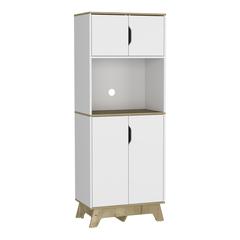 DEPOT E-SHOP Calathea Microwave Pantry Cabinet- Top And Lower Two-Doors Cabinets, Counter Surface-White/Light Oak, For Kitchen