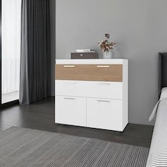 Dresser with Tilt-Out Drawers and Lower Cabinet Storage, White/Natural Oak