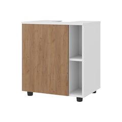 Foscoe Storage Cabinet, 1 Door, 3 Shelves, 4 Legs, White / Natural Oak