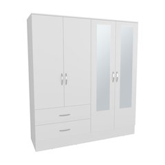 Gangi 160 Armoire, 4-door wardrobe , Two Mirrors, Metal Hardware, White
