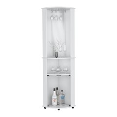 Corner Bar Cabinet Unit with Wine Glass Rack and Lower Cabinet, White