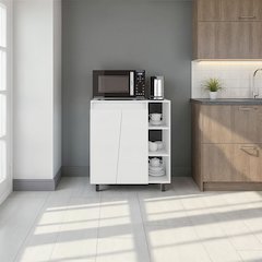 Hazen Microwave Stand with 1 Storage Cabinet, 5 Shelves and 2 Doors, White