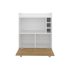 Topton Bar Cabinet, 1 Door, 4 Shelves, White / Natural Oak