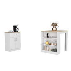 Monroe 2 Pcs Kitchen Set, Milos Kitchen Island Table + Pantry Cabinet
