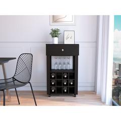 DEPOT E-SHOP Margh Bar Cart, Twelve Wine Cubbies, Four Legs, One Open Shelf, Countertop- Black, For Kitchen