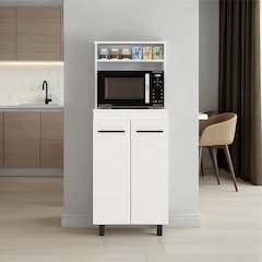 Enderlin Microwave Stand with 3 Shelves, 2 Doors, 4 legs and Cabinet, White