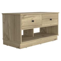 DEPOT E-SHOP Uranus Storage Bench-Two Drawers, Two Open Shelves- Light Oak, For Bedroom