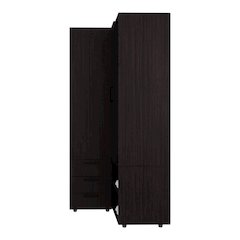 Granger Armoire, 1 Door, 3 Drawers, 7 Shelves, 10 Legs, Black Wengue