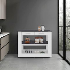 Delos Kitchen Island, 2 Drawers, 6 Wheels, 2 Shelves, White / Black Wengue
