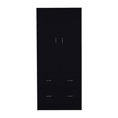 Silo 71" H Armoire with Two Doors, Two Drawers, and Hanging Rod,Black