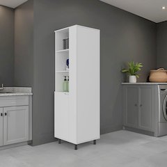 Aleneva Broom Storage Cabinet, Multi-Shelf Storage, 1Drawer and 4 legs, White