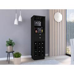 DEPOT E-SHOP Zircon Bar Cabinet, Twelve Wine Cubbies, Two Drawers, One Shelf-Black, For Livingroom