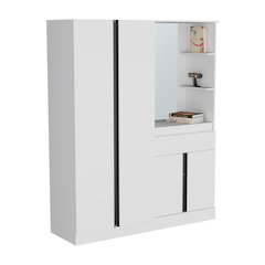 Everson Armoire, 4 Doors, 1 Drawer, 5 Shelves, 1 Mirror, White