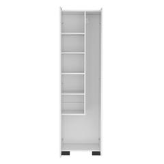 Broom Cabinet Double-Door Design with Inner Shelves and Side Hangers, White